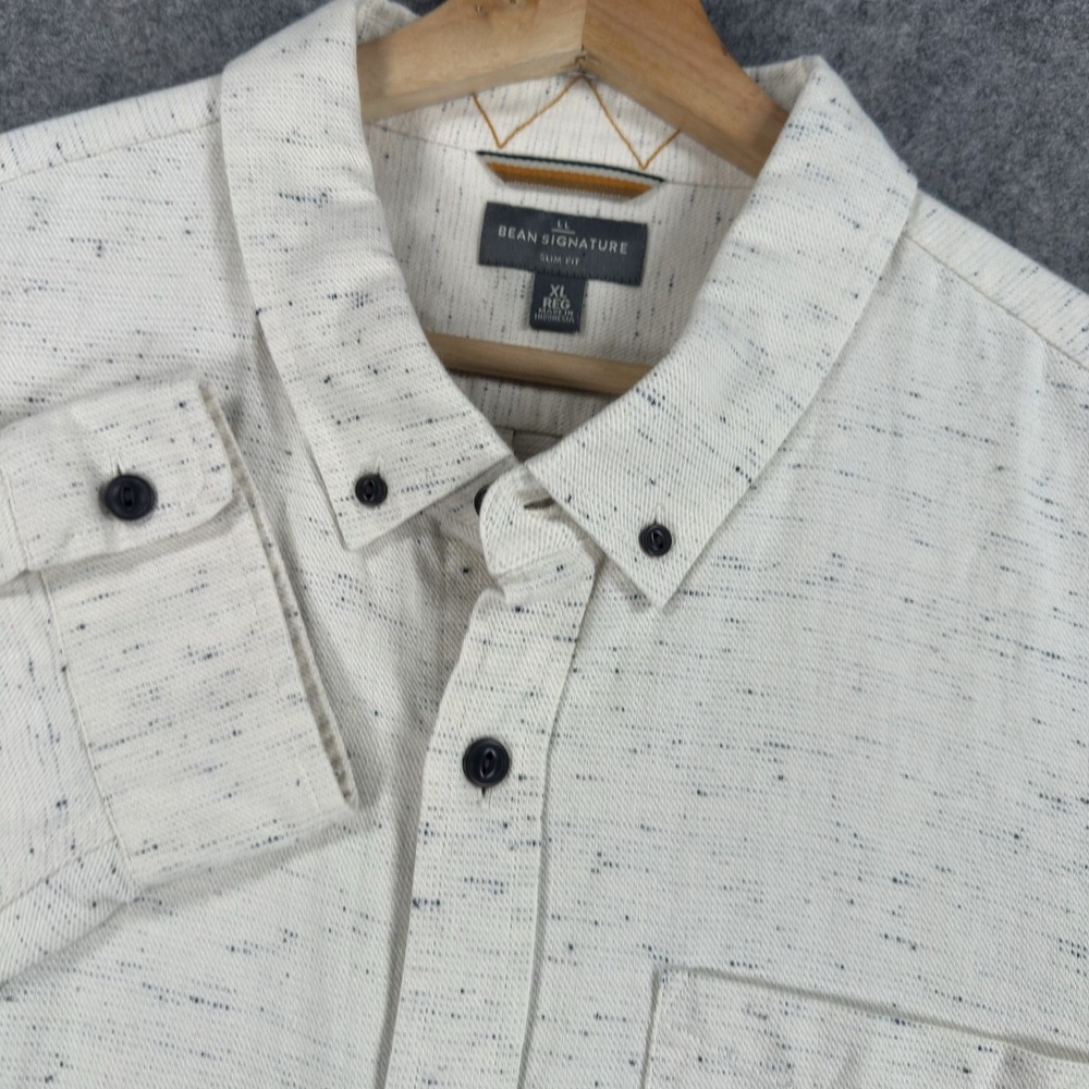 LL Bean Signature Shirt Mens XL White Slim Fit Twill Long Sleeve Button Front